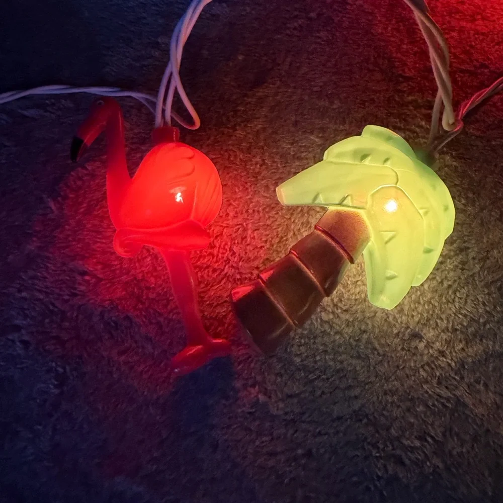 Blow Mold String Lights Flamingos Palm Trees Party Beach
